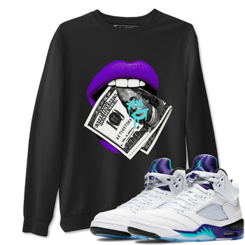 5s Grape shirts to match jordans Lips Money sneaker match tees AJ5 Retro Grape match shoes to clothes SNRT Sneaker Tees unisex cotton Black 1 shirts