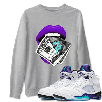 5s Grape shirts to match jordans Lips Money sneaker match tees AJ5 Retro Grape match shoes to clothes SNRT Sneaker Tees unisex cotton Heather Grey 1 shirts