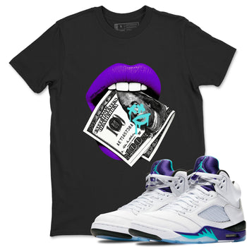 5s Grape shirts to match jordans Lips Money sneaker match tees AJ5 Retro Grape match shoes to clothes SNRT Sneaker Tees unisex cotton Black 1 shirts