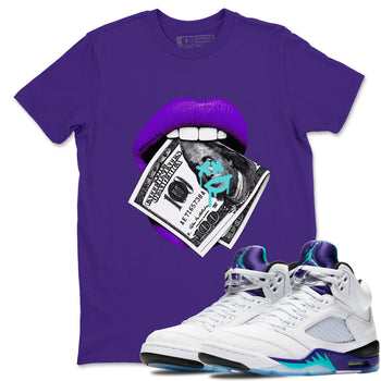 5s Grape shirts to match jordans Lips Money sneaker match tees AJ5 Retro Grape match shoes to clothes SNRT Sneaker Tees unisex cotton Purple 1 shirts