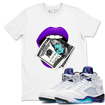 5s Grape shirts to match jordans Lips Money sneaker match tees AJ5 Retro Grape match shoes to clothes SNRT Sneaker Tees unisex cotton White 1 shirts