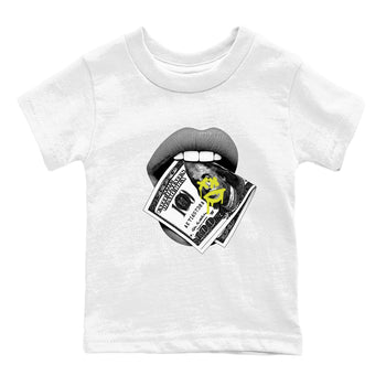 Lips Money baby and kids t-shirt crafted for little sneakerheads to shine with the Air Max 90 Cyber sneakers, displayed in White 2.