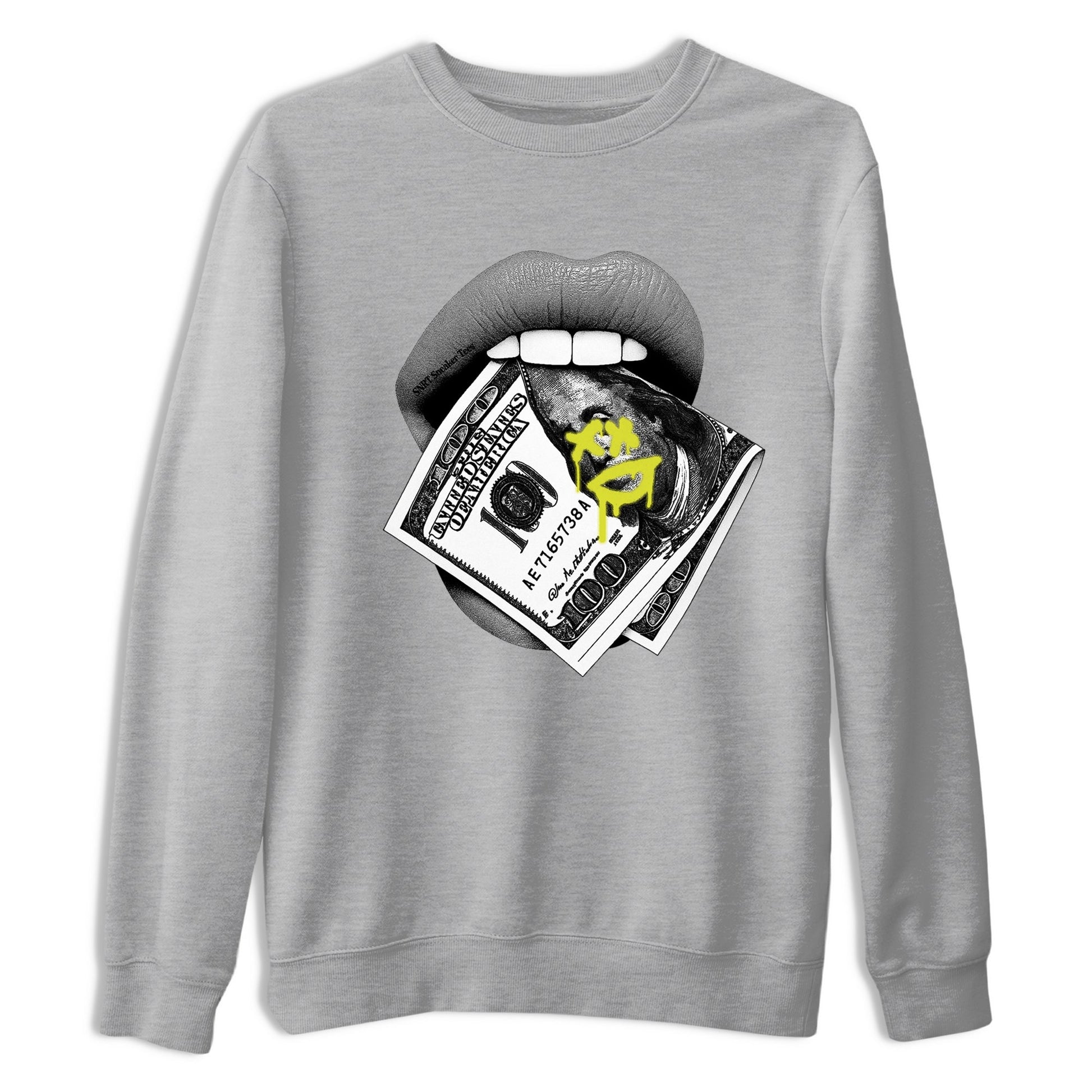 Lips Money sneaker match t-shirt styled to complete your fit with the Air Max 90 Cyber sneakers, shown in Heather Grey 2.