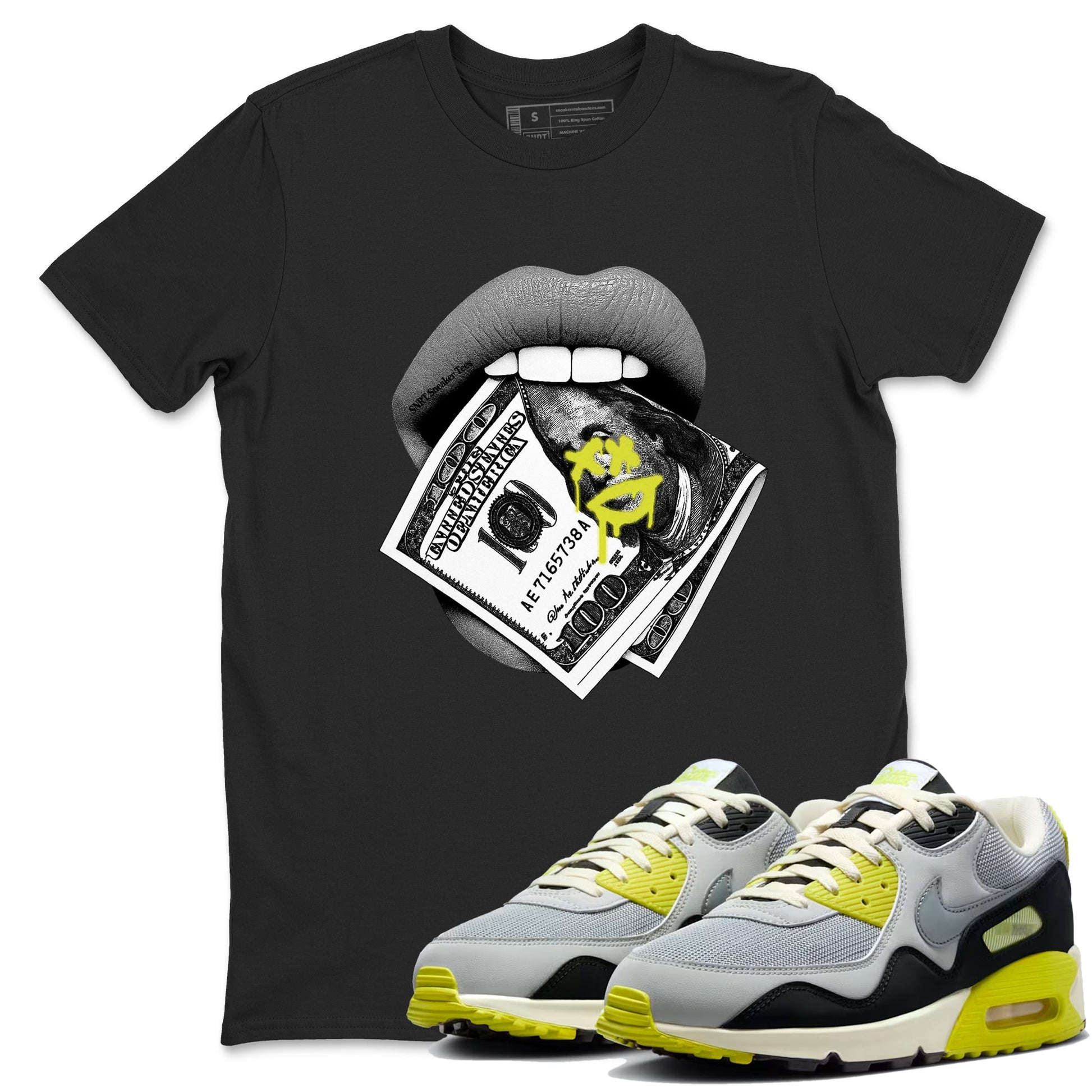Lips Money sneaker match t-shirt styled to complete your fit with the Air Max 90 Cyber sneakers, shown in Black 1.