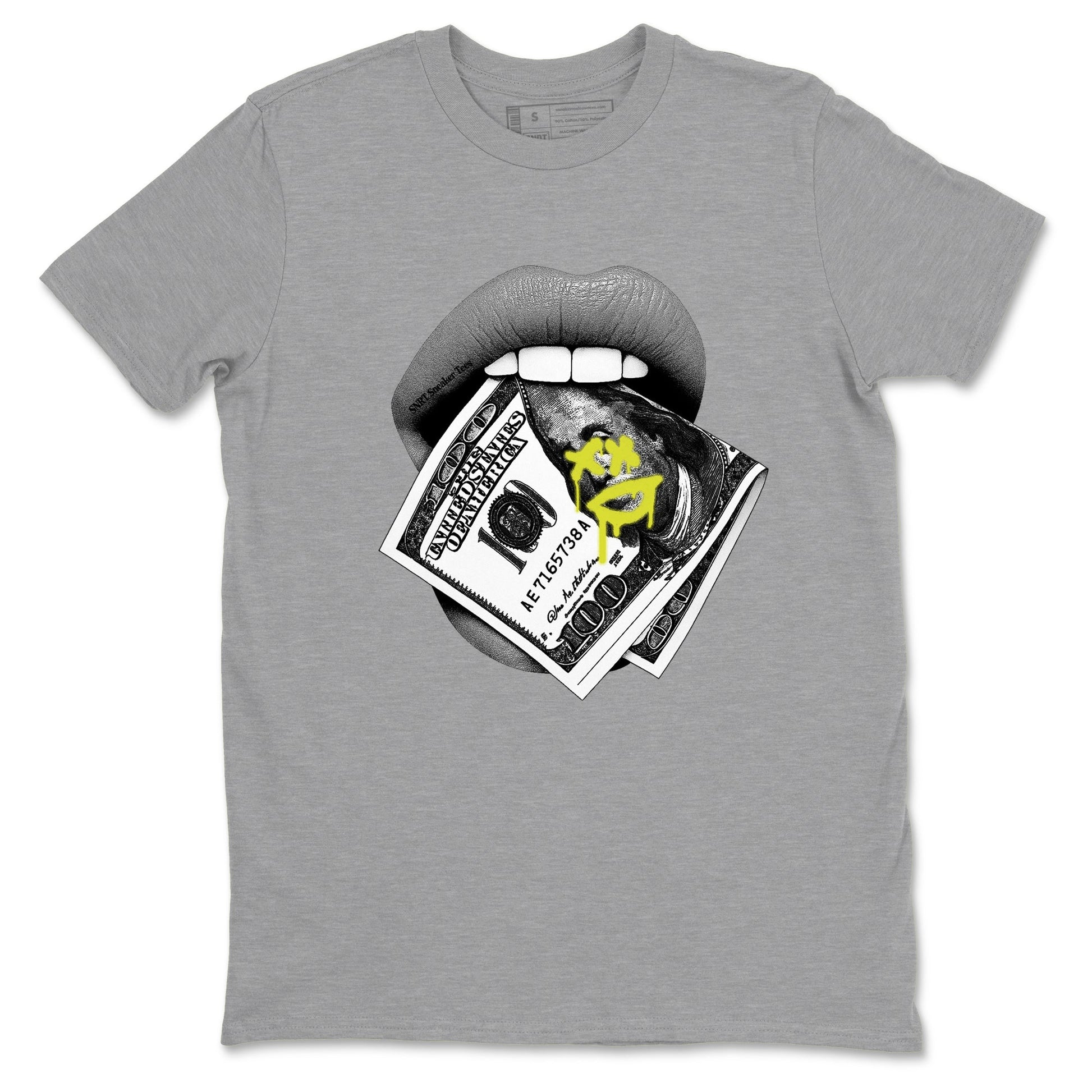 Lips Money sneaker match t-shirt styled to complete your fit with the Air Max 90 Cyber sneakers, shown in Heather Grey 2.