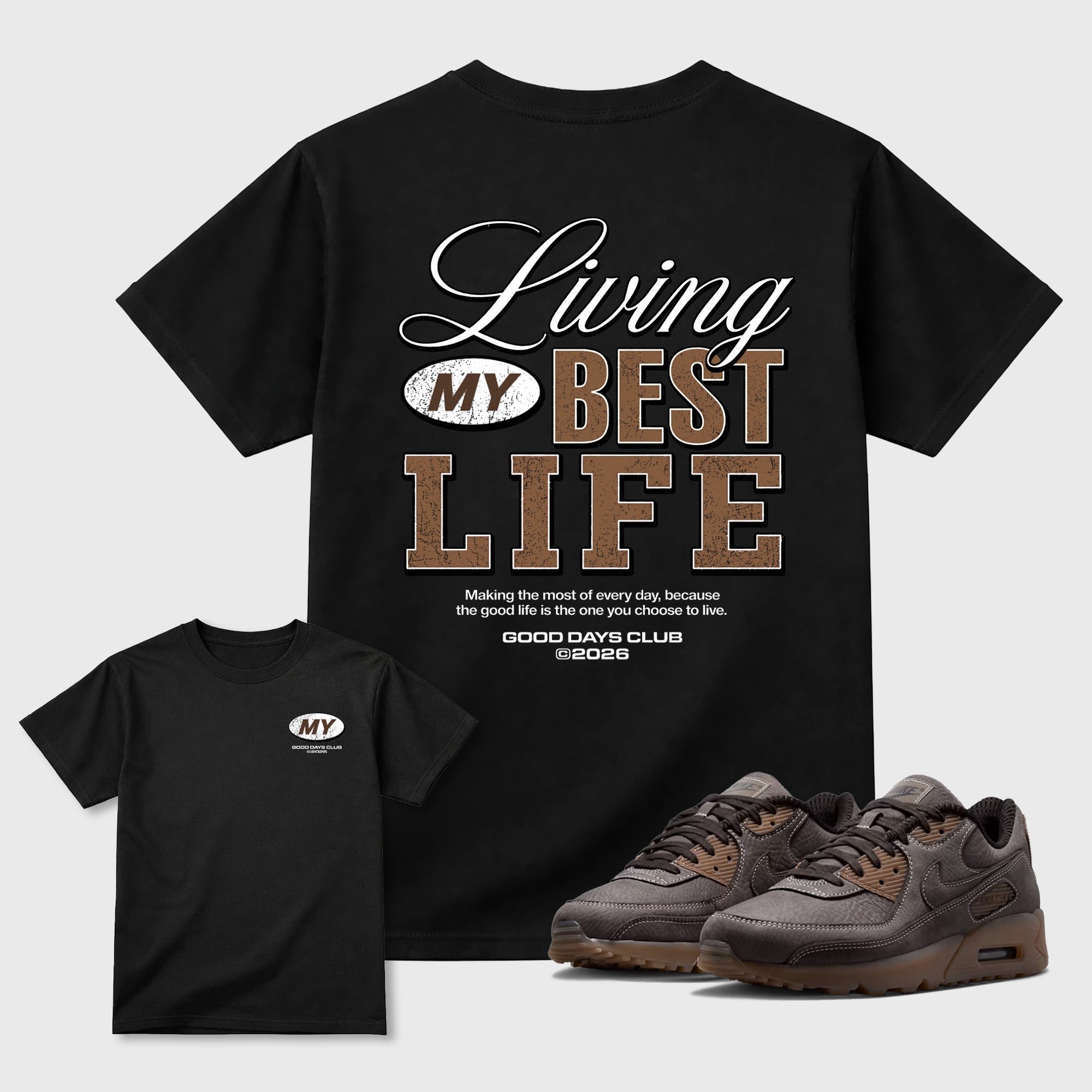 Living My Best Life Graphic T-Shirt featuring original streetwear artwork designed to match the . Black Graphic T-Shirt.