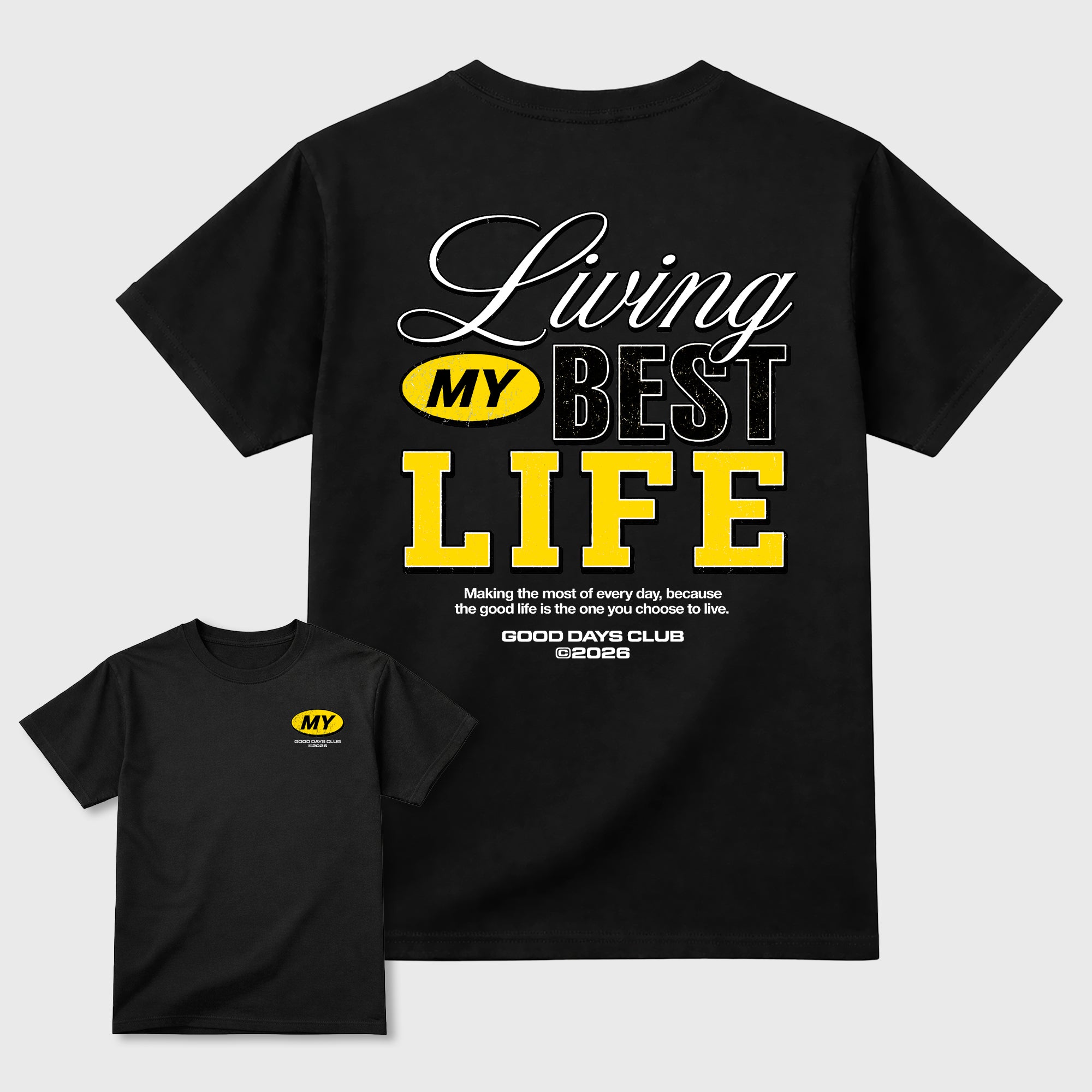 Living My Best Life Graphic T-Shirt featuring original streetwear artwork designed to match the Air Jordan 4 Tour Yellow. Black Graphic T-Shirt.