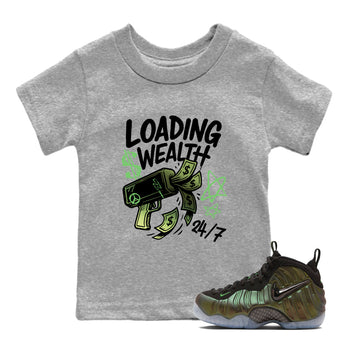 Best Christmas gifts for sneakerheads - Sneaker Tees To Match Air Foamposite One Pine Green Sneakers – Loading Wealth Kids T-Shirt Heather Grey 1