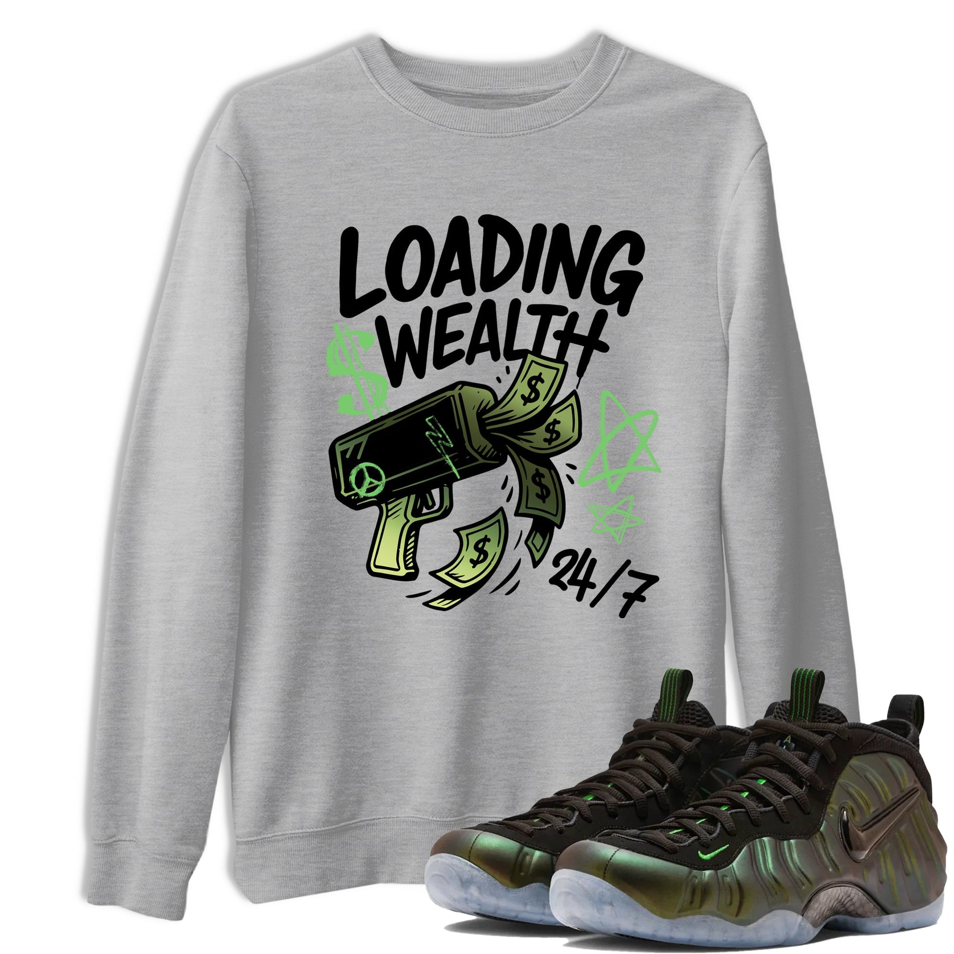 Best Christmas gifts for sneakerheads - Sneaker Tees To Match Air Foamposite One Pine Green Sneakers – Loading Wealth Tee Heather Grey 1
