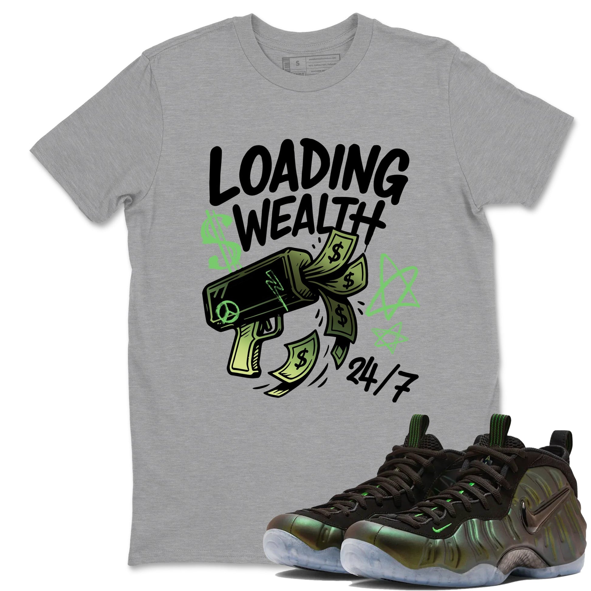 Best Christmas gifts for sneakerheads - Sneaker Tees To Match Air Foamposite One Pine Green Sneakers – Loading Wealth Tee Heather Grey 1