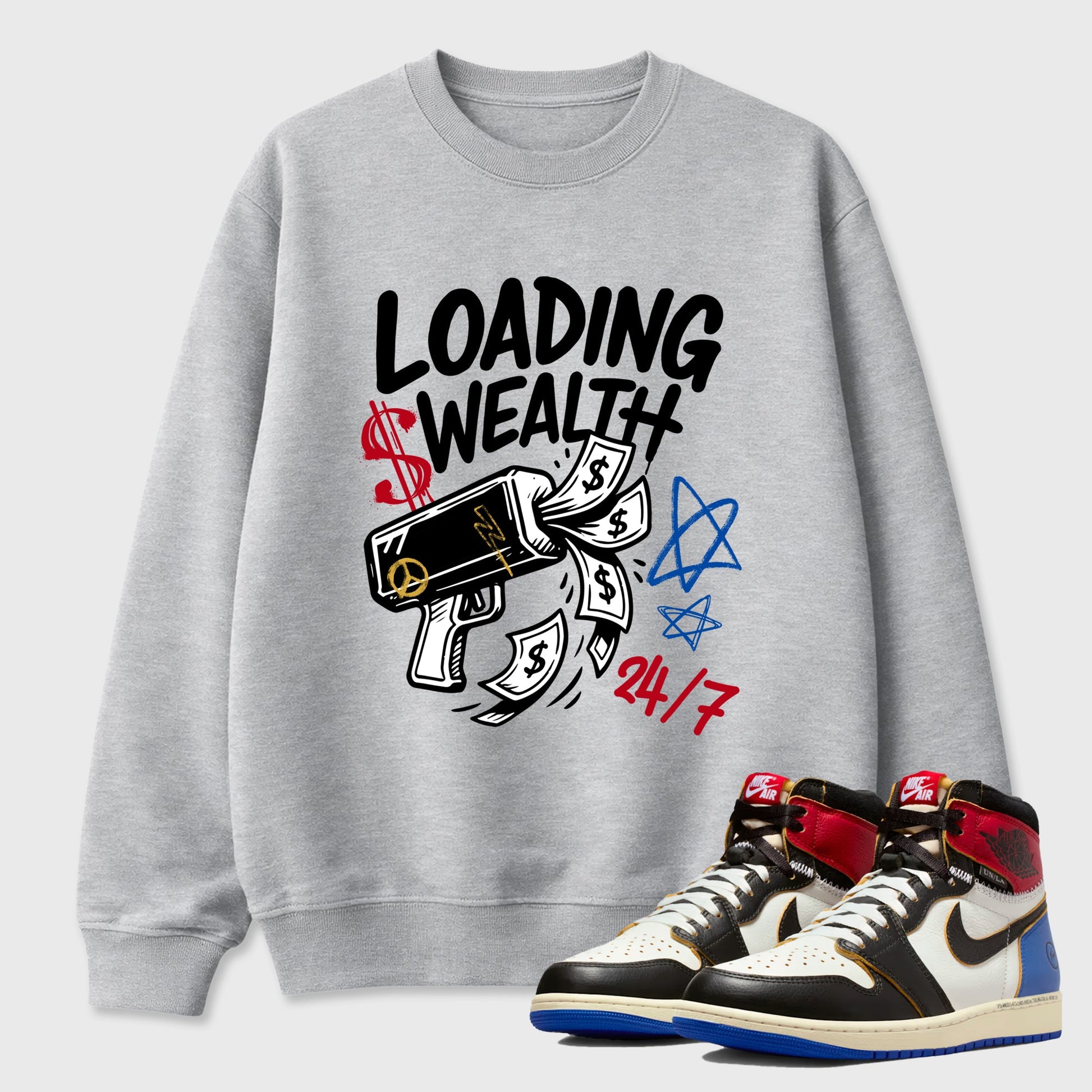 Sneaker match tees – Sneaker Tees To Match Air Jordan 1 Union x Fragment Shoes – Loading Wealth Tee Heather Grey 1