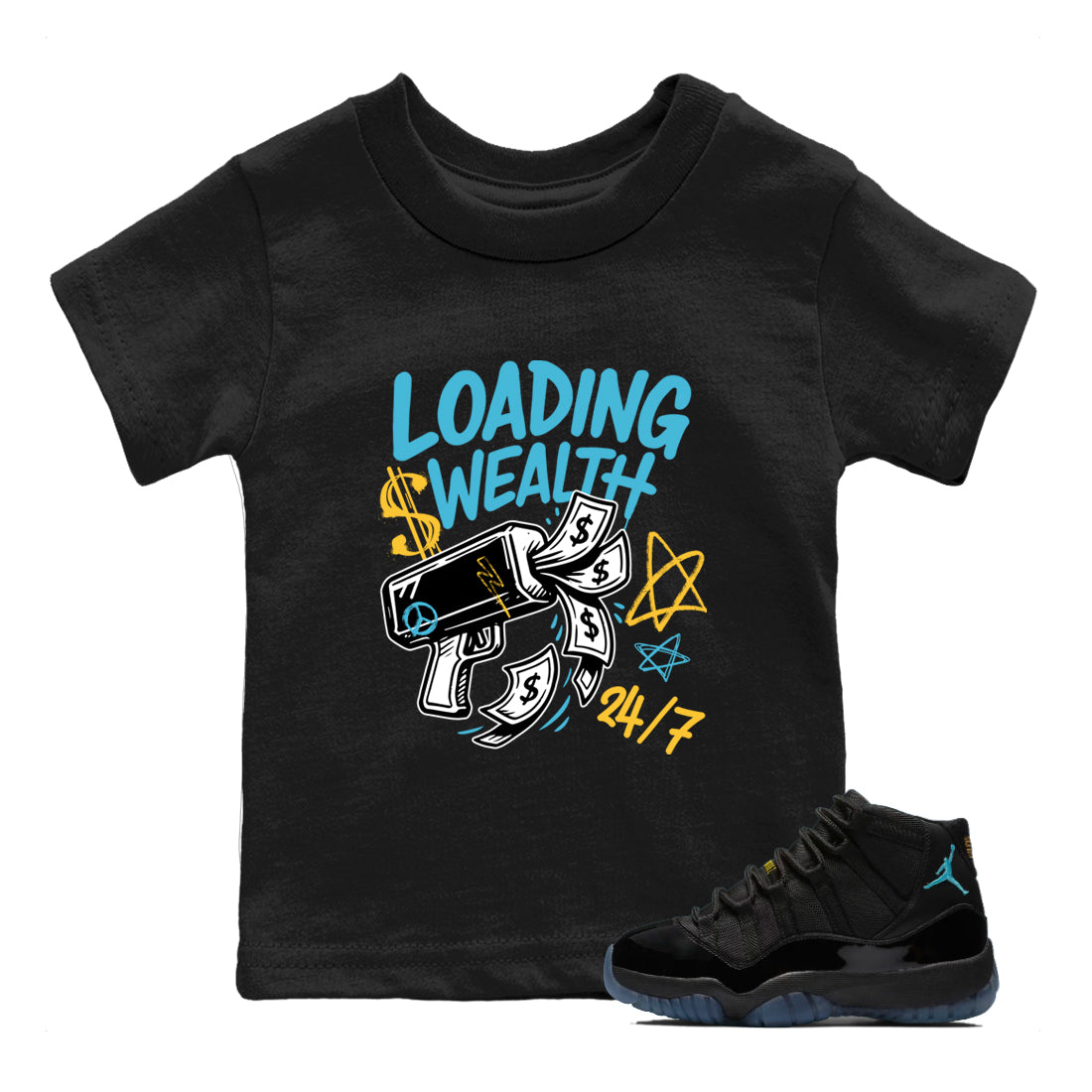 Sneaker match tees – Sneaker Tees To Match Air Jordan 11 Gamma Shoes – Loading Wealth Kids T-Shirt Black 1