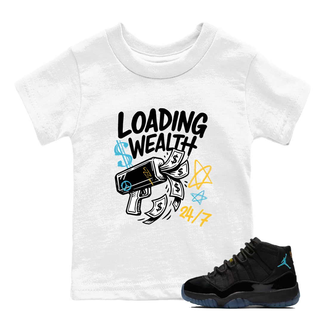 Sneaker match tees – Sneaker Tees To Match Air Jordan 11 Gamma Shoes – Loading Wealth Kids T-Shirt White 1