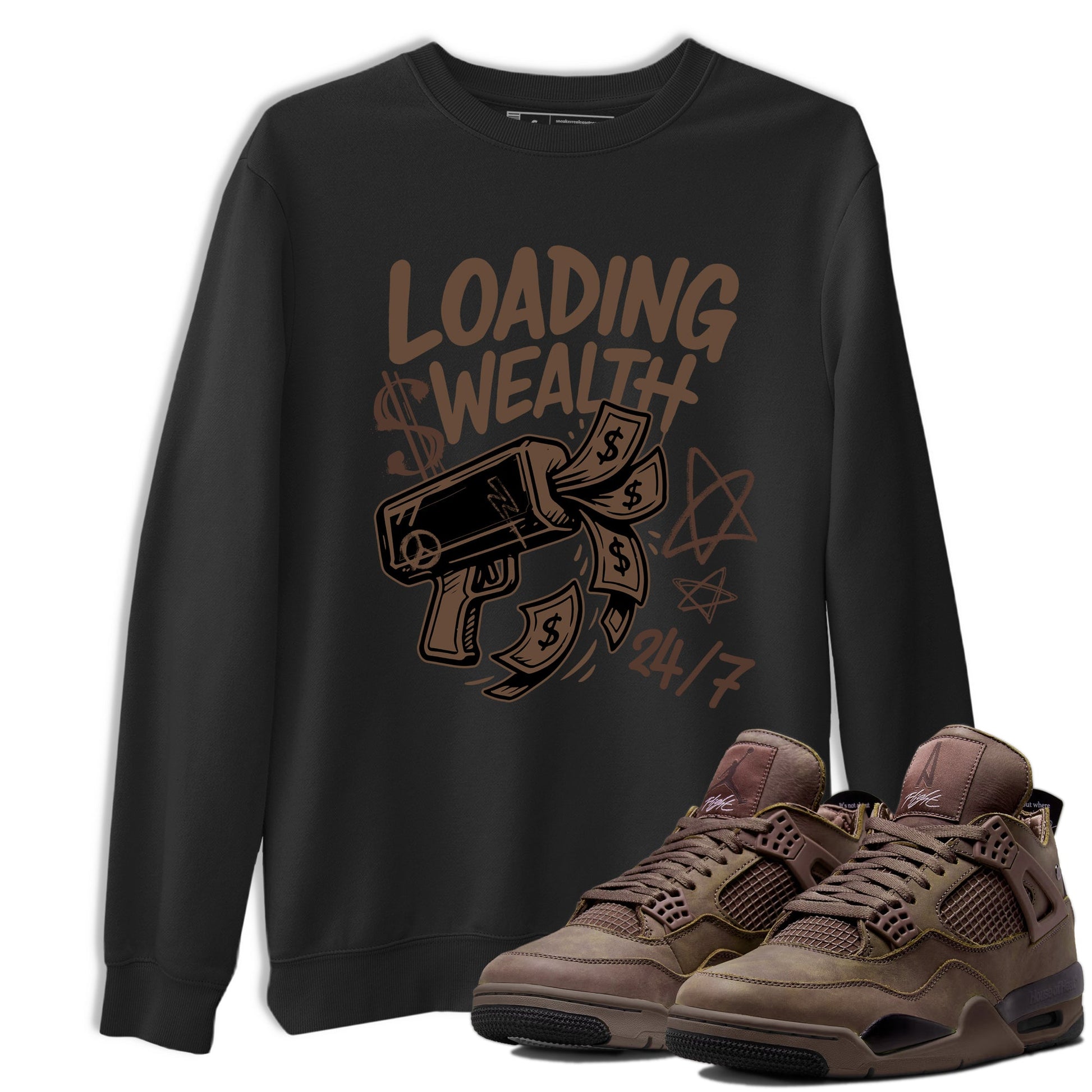 Sneaker match tees – Sneaker Tees To Match Air Jordan 4 A Ma Maniere x Dark Mocha Shoes – Loading Wealth Tee Black 1