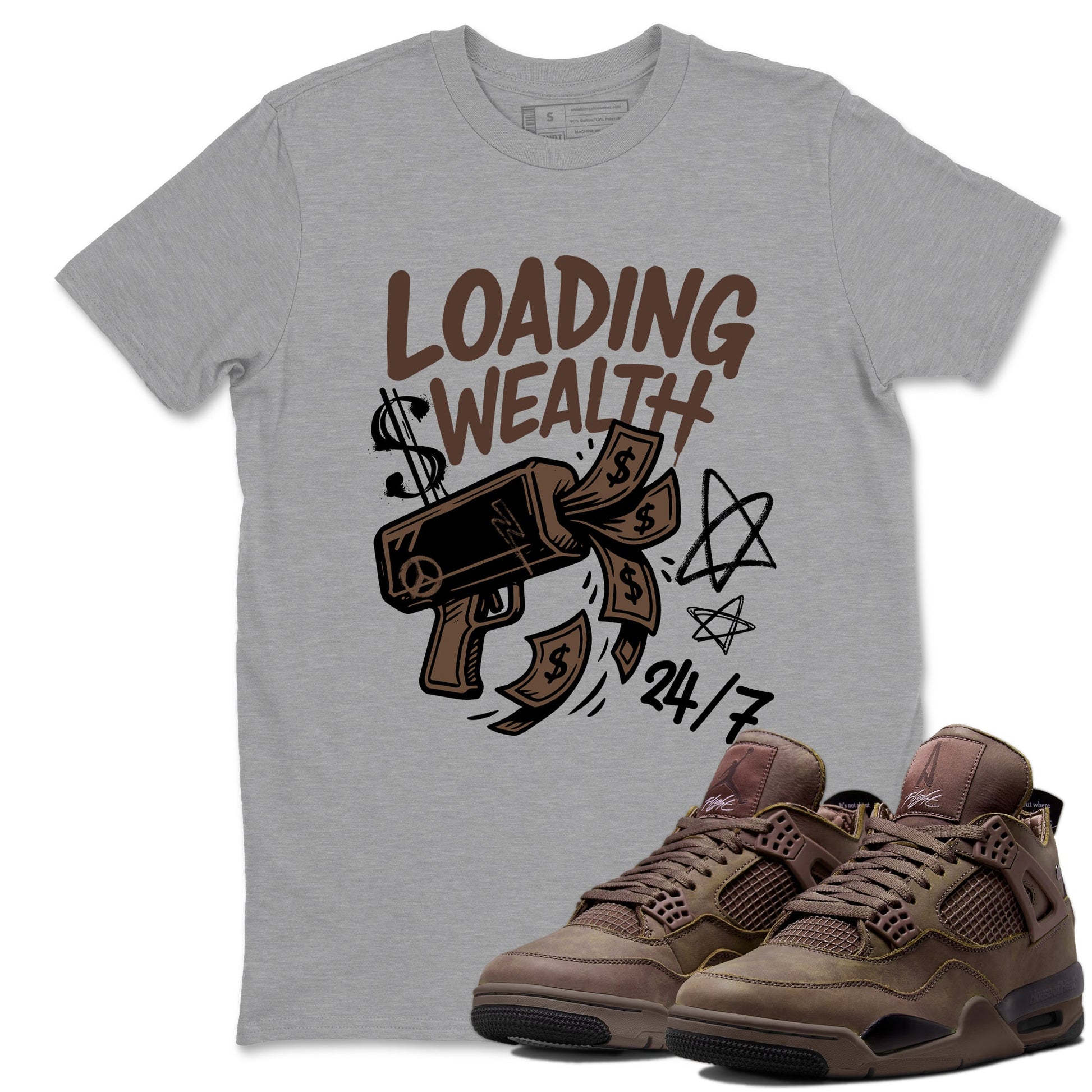 Sneaker match tees – Sneaker Tees To Match Air Jordan 4 A Ma Maniere x Dark Mocha Shoes – Loading Wealth Tee Heather Grey 1