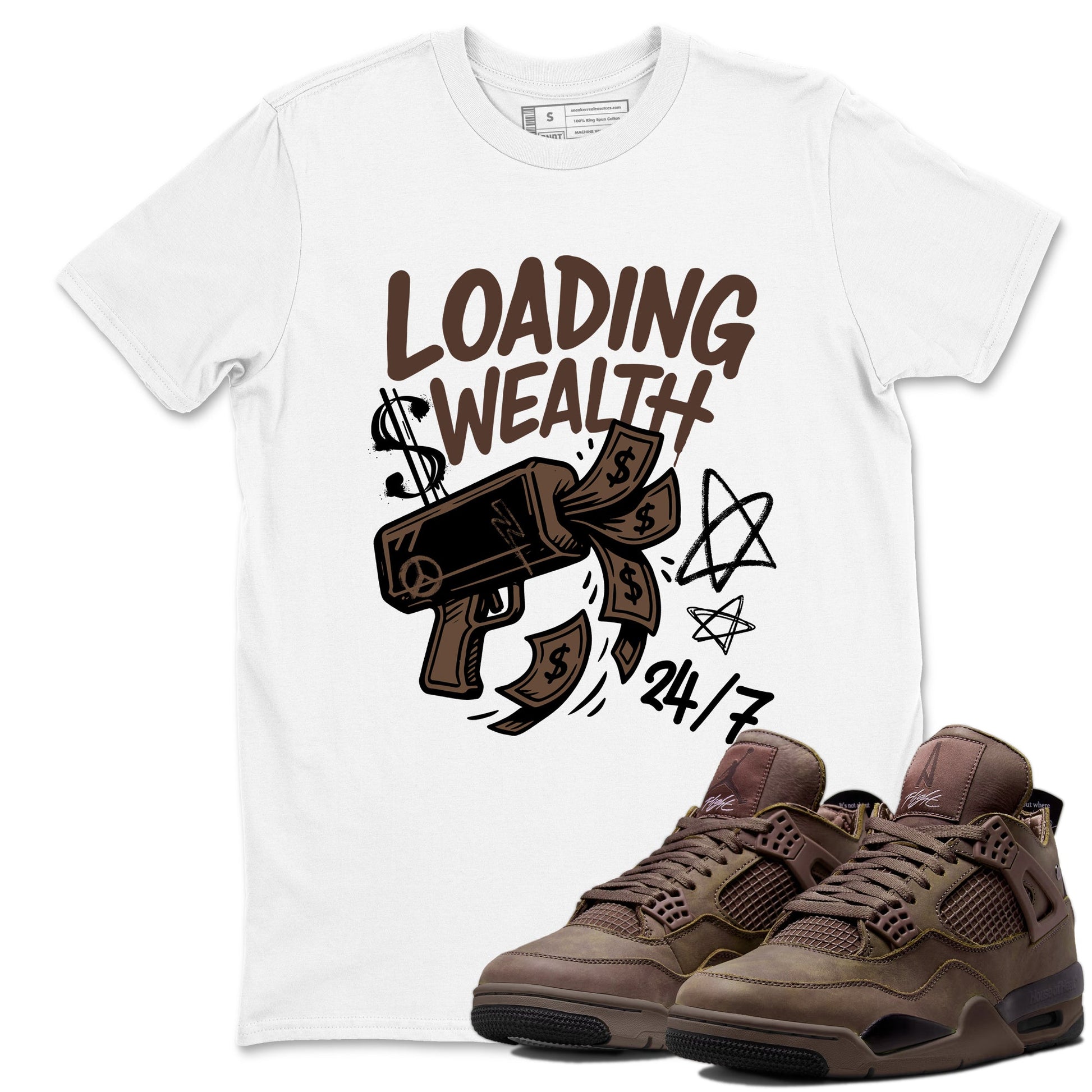 Sneaker match tees – Sneaker Tees To Match Air Jordan 4 A Ma Maniere x Dark Mocha Shoes – Loading Wealth Tee White 1