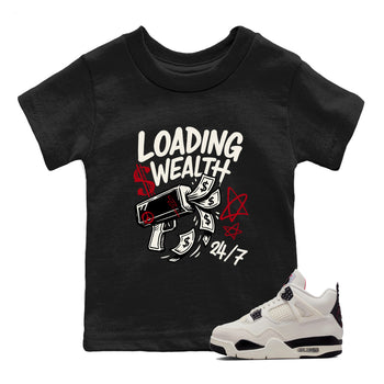 Sneaker match tees – Sneaker Tees To Match Air Jordan 4 Flight Club Shoes – Loading Wealth Kids T-Shirt Black 1