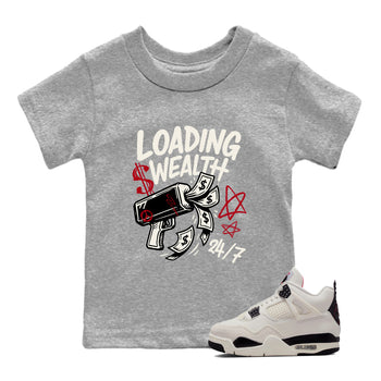 Sneaker match tees – Sneaker Tees To Match Air Jordan 4 Flight Club Shoes – Loading Wealth Kids T-Shirt Heather Grey 1