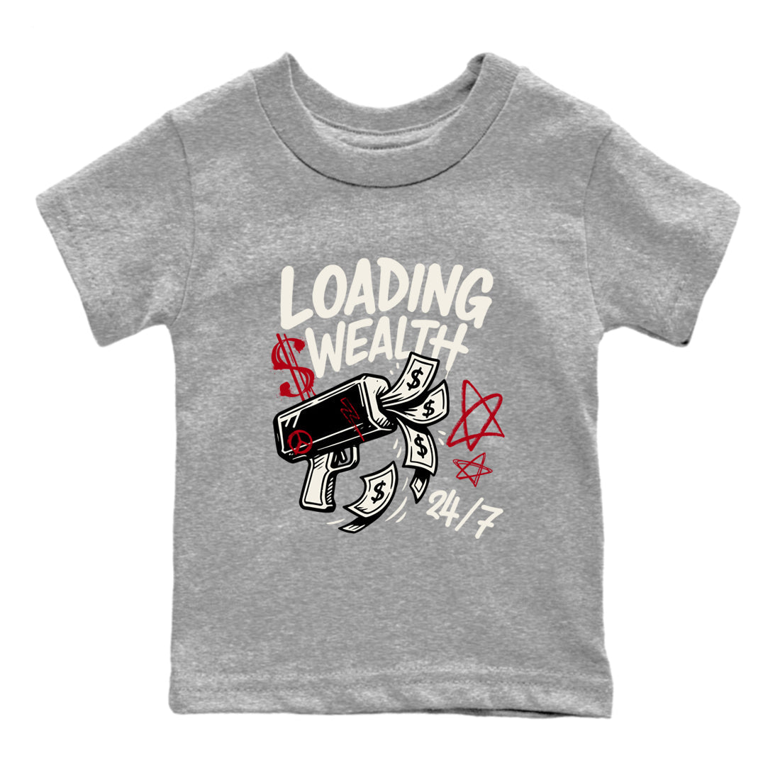 Sneaker match tees – Sneaker Tees To Match Air Jordan 4 Flight Club Shoes – Loading Wealth Kids T-Shirt Heather Grey 2