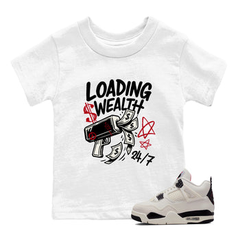 Sneaker match tees – Sneaker Tees To Match Air Jordan 4 Flight Club Shoes – Loading Wealth Kids T-Shirt White 1