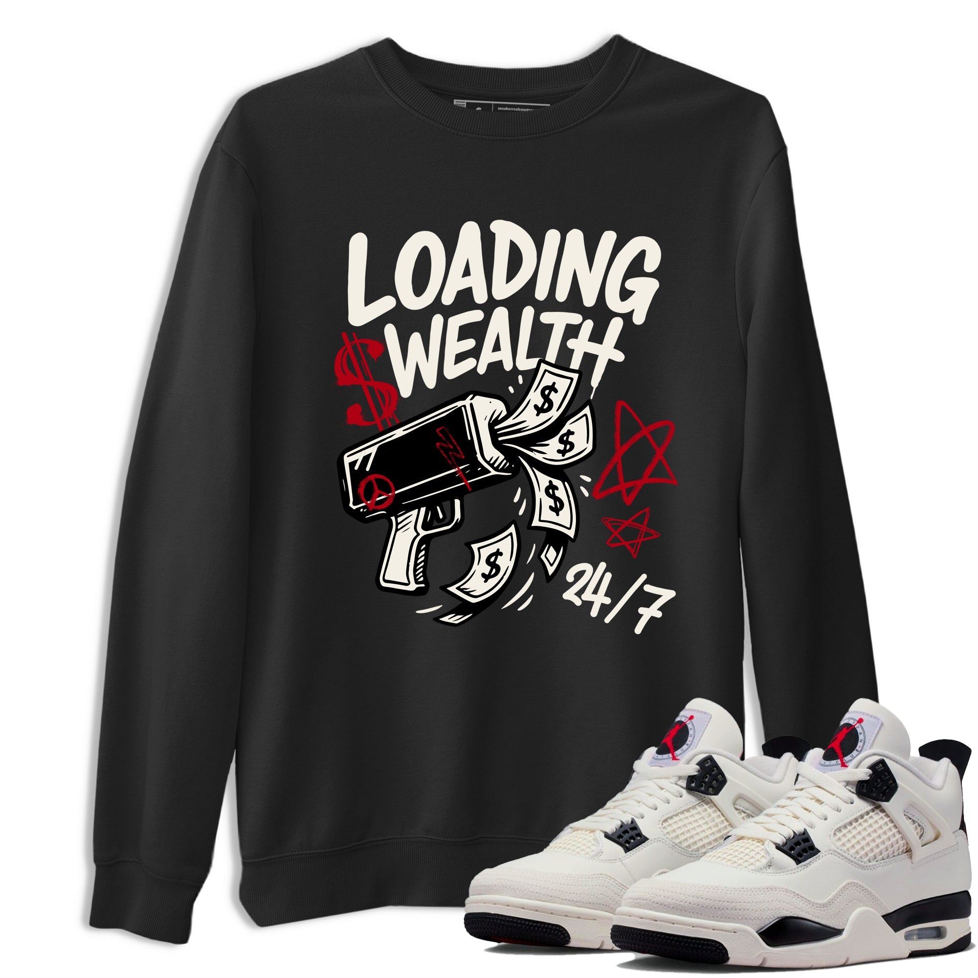 Sneaker match tees – Sneaker Tees To Match Air Jordan 4 Flight Club Shoes – Loading Wealth Tee Black 1