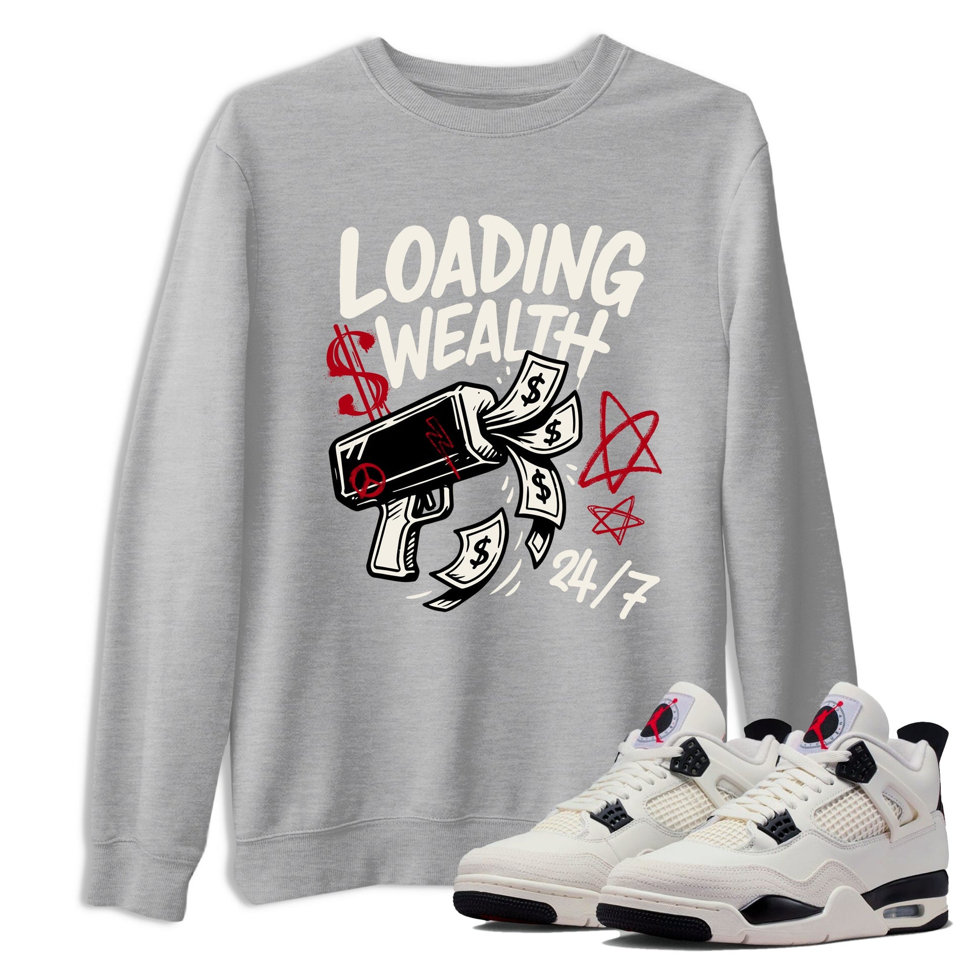 Sneaker match tees – Sneaker Tees To Match Air Jordan 4 Flight Club Shoes – Loading Wealth Tee Heather Grey 1