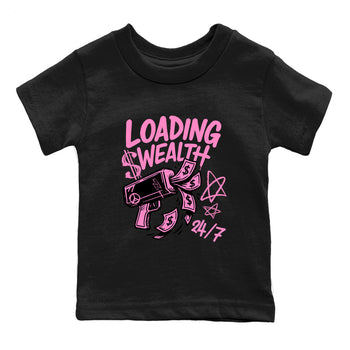 Perfect Valentine's Day Gifts graphic tee  – Sneaker Tees To Match Air Jordan 4 Pink Thunder – Loading Wealth Kids Graphic T-Shirt Black 2