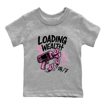 Perfect Valentine's Day Gifts graphic tee  – Sneaker Tees To Match Air Jordan 4 Pink Thunder – Loading Wealth Kids Graphic T-Shirt Heather Grey 2