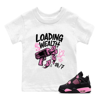 Perfect Valentine's Day Gifts graphic tee  – Sneaker Tees To Match Air Jordan 4 Pink Thunder – Loading Wealth Kids Graphic T-Shirt White 1