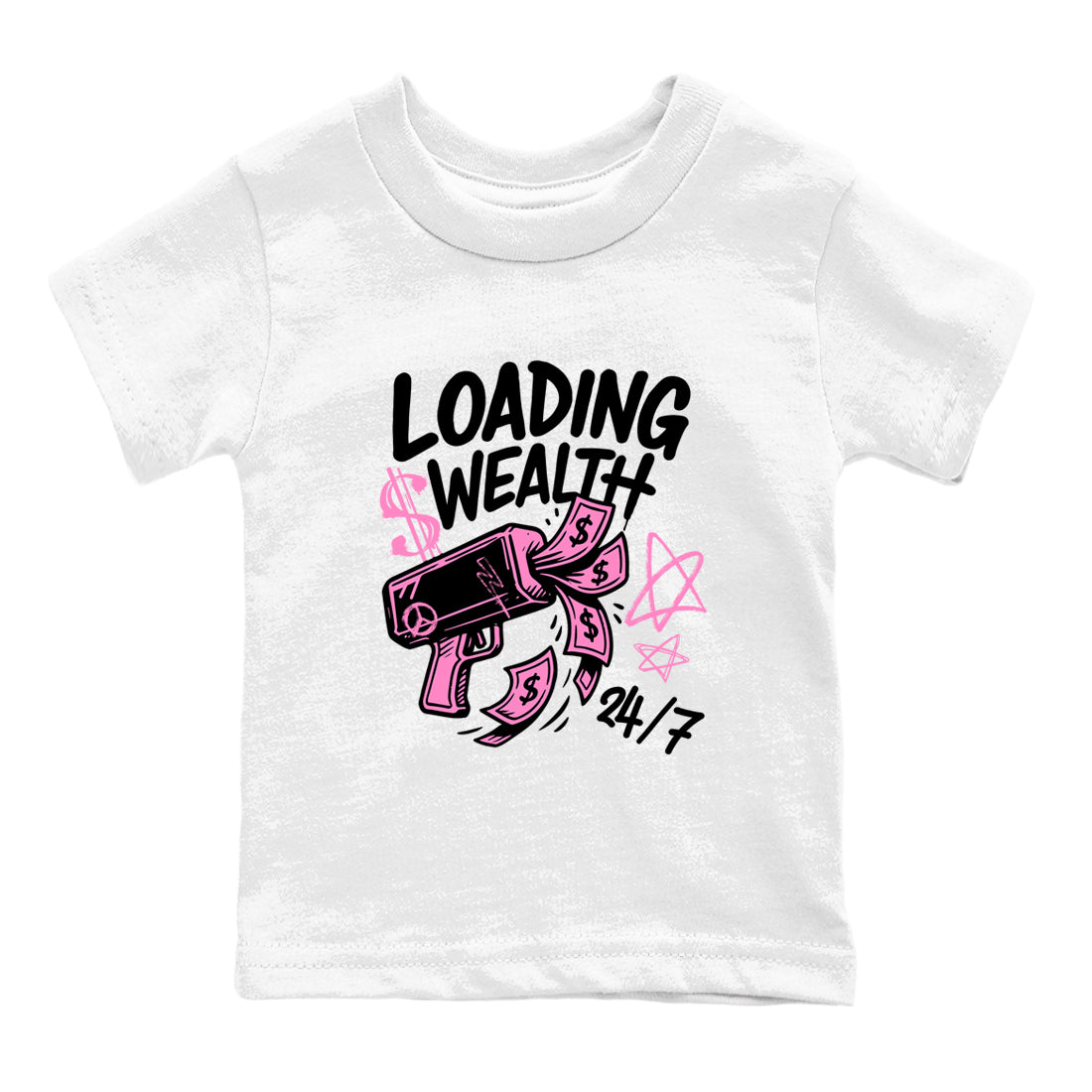 Perfect Valentine's Day Gifts graphic tee  – Sneaker Tees To Match Air Jordan 4 Pink Thunder – Loading Wealth Kids Graphic T-Shirt White 2