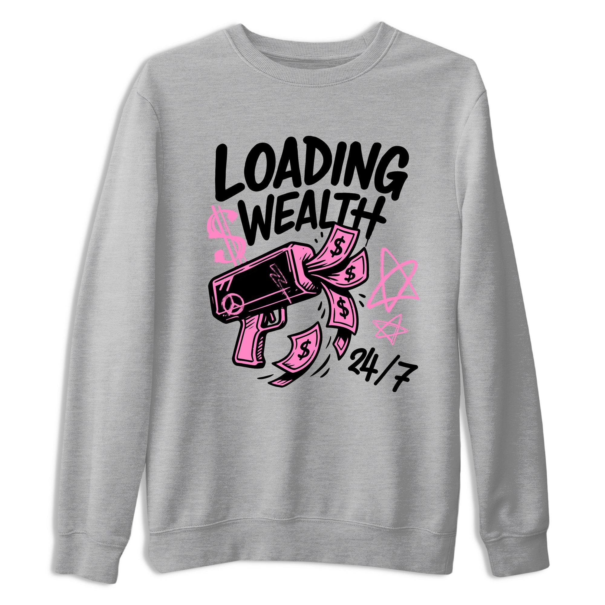 Perfect Valentine's Day Gifts graphic tee  – Sneaker Tees To Match Air Jordan 4 Pink Thunder – Loading Wealth Tee Heather Grey 2