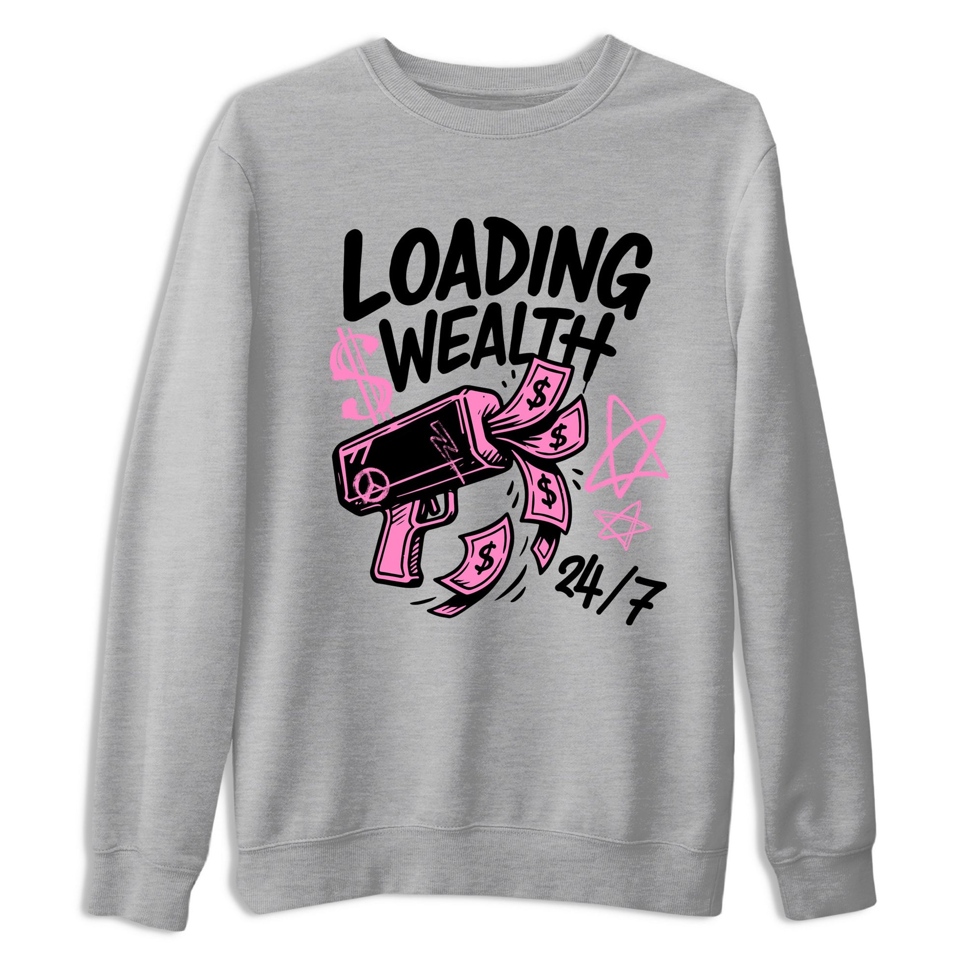 Perfect Valentine's Day Gifts graphic tee  – Sneaker Tees To Match Air Jordan 4 Pink Thunder – Loading Wealth Tee Heather Grey 2