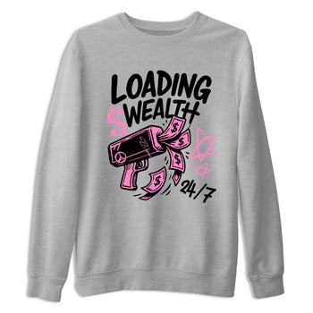 Perfect Valentine's Day Gifts graphic tee  – Sneaker Tees To Match Air Jordan 4 Pink Thunder – Loading Wealth Tee Heather Grey 2