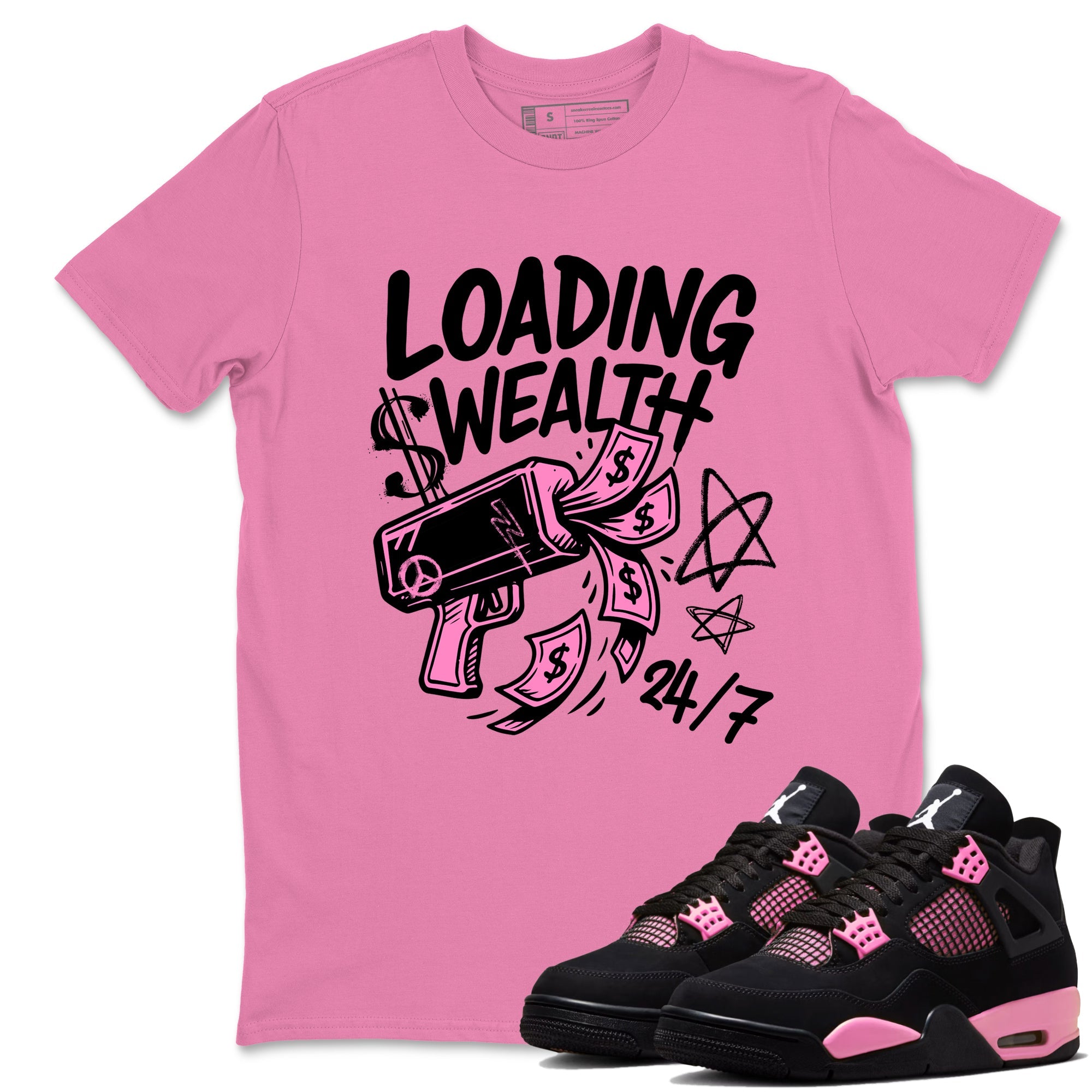 Perfect Valentine's Day Gifts graphic tee  – Sneaker Tees To Match Air Jordan 4 Pink Thunder – Loading Wealth Tee Bubble Gum 1