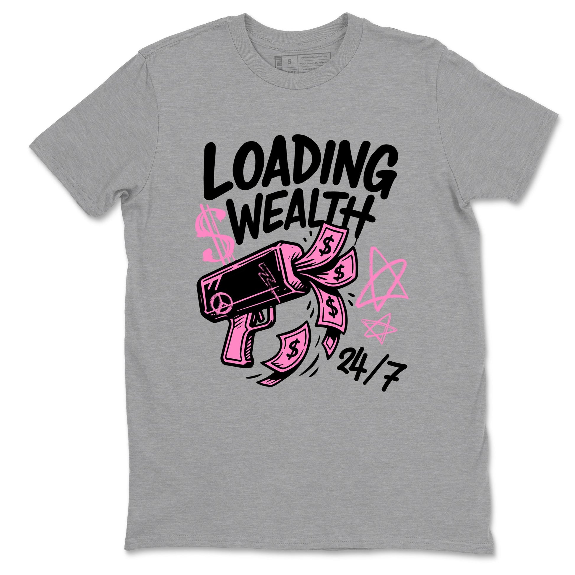 Perfect Valentine's Day Gifts graphic tee  – Sneaker Tees To Match Air Jordan 4 Pink Thunder – Loading Wealth Tee Heather Grey 2