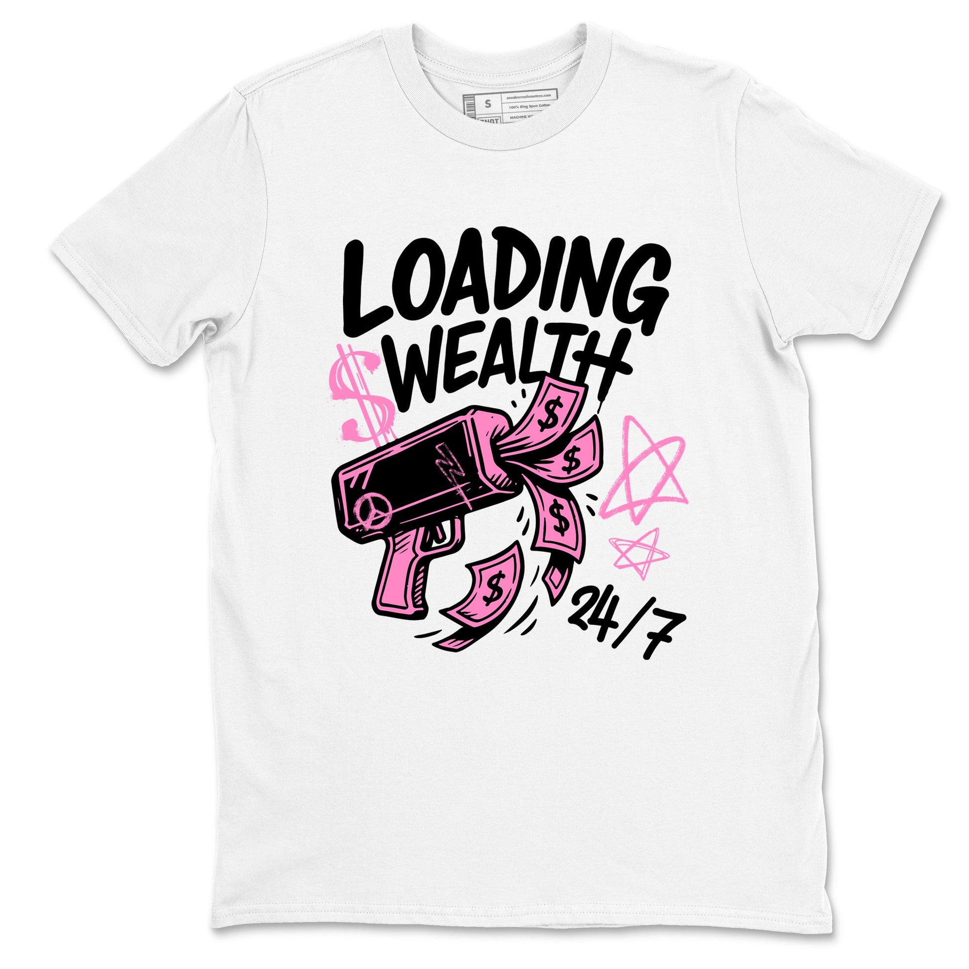 Perfect Valentine's Day Gifts graphic tee  – Sneaker Tees To Match Air Jordan 4 Pink Thunder – Loading Wealth Tee White 2