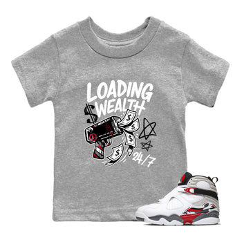 Sneaker match tees – Sneaker Tees To Match Air Jordan 8 Bunny Shoes Air Jordan 8 Bunny White and True Red – Loading Wealth Kids T-Shirt Heather Grey 1