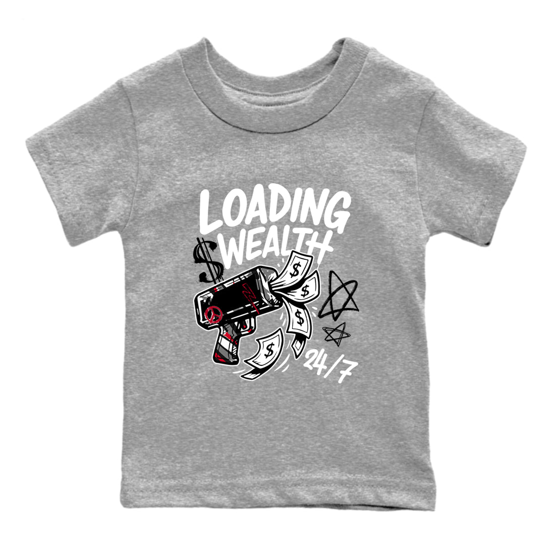 Sneaker match tees – Sneaker Tees To Match Air Jordan 8 Bunny Shoes Air Jordan 8 Bunny White and True Red – Loading Wealth Kids T-Shirt Heather Grey 2