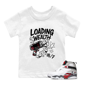 Sneaker match tees – Sneaker Tees To Match Air Jordan 8 Bunny Shoes Air Jordan 8 Bunny White and True Red – Loading Wealth Kids T-Shirt White 1