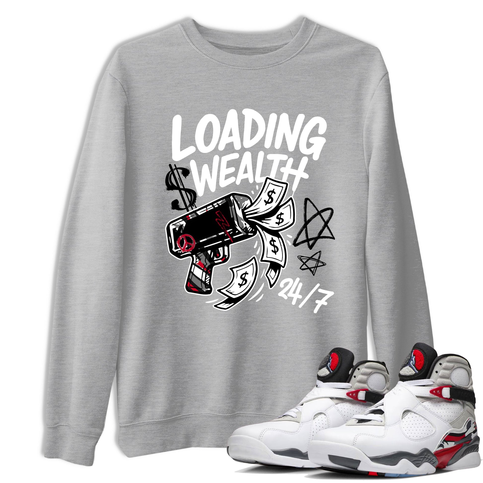 Sneaker match tees – Sneaker Tees To Match Air Jordan 8 Bunny Shoes Air Jordan 8 Bunny White and True Red – Loading Wealth Tee Heather Grey 1