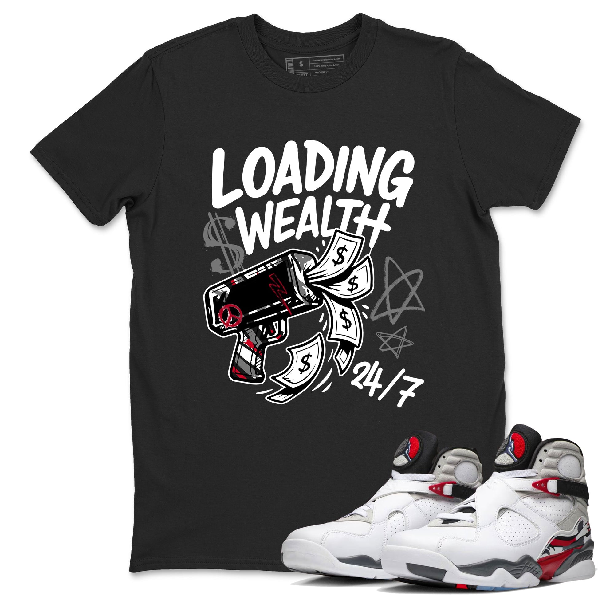 Sneaker match tees – Sneaker Tees To Match Air Jordan 8 Bunny Shoes Air Jordan 8 Bunny White and True Red – Loading Wealth Tee Black 1