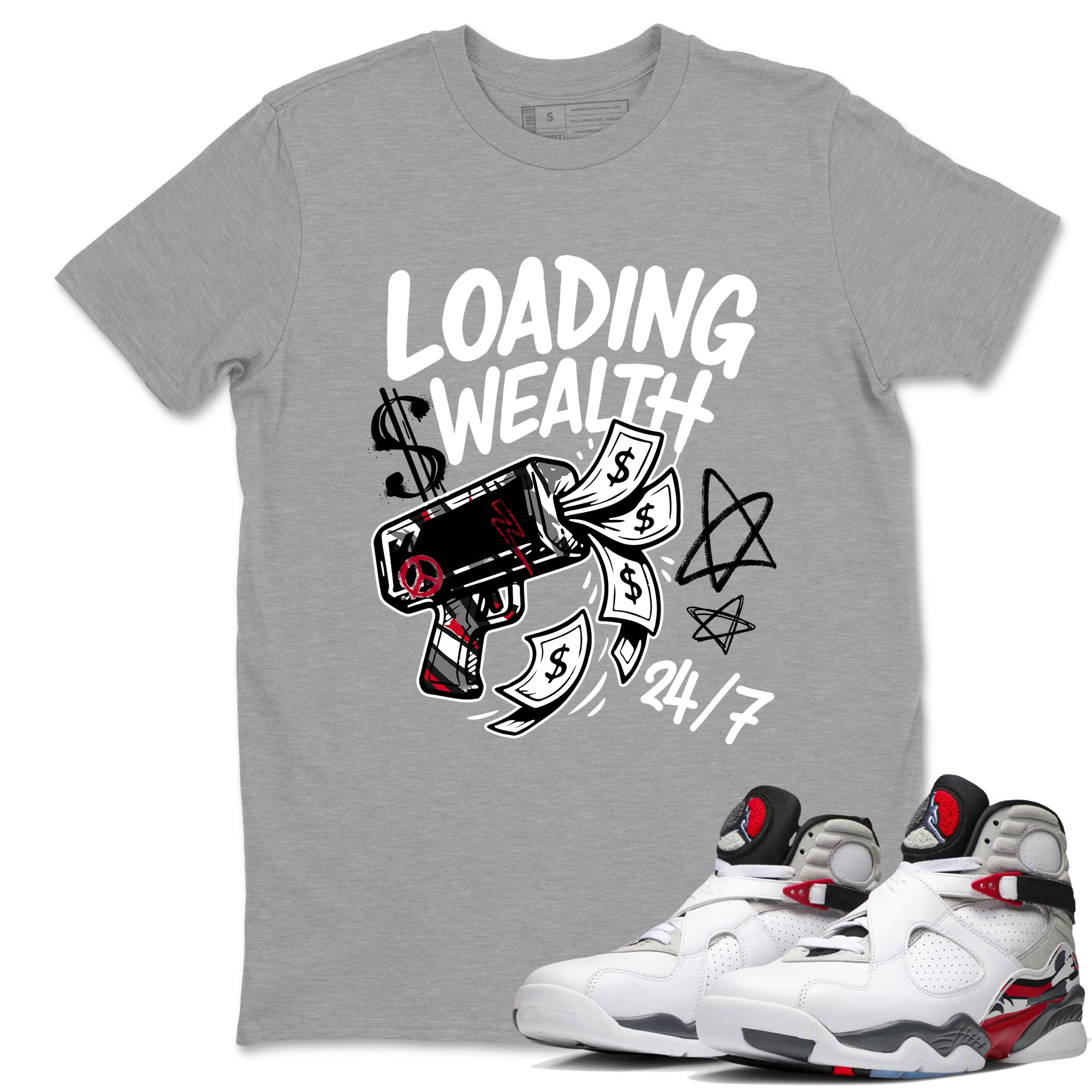 Sneaker match tees – Sneaker Tees To Match Air Jordan 8 Bunny Shoes Air Jordan 8 Bunny White and True Red – Loading Wealth Tee Heather Grey 1