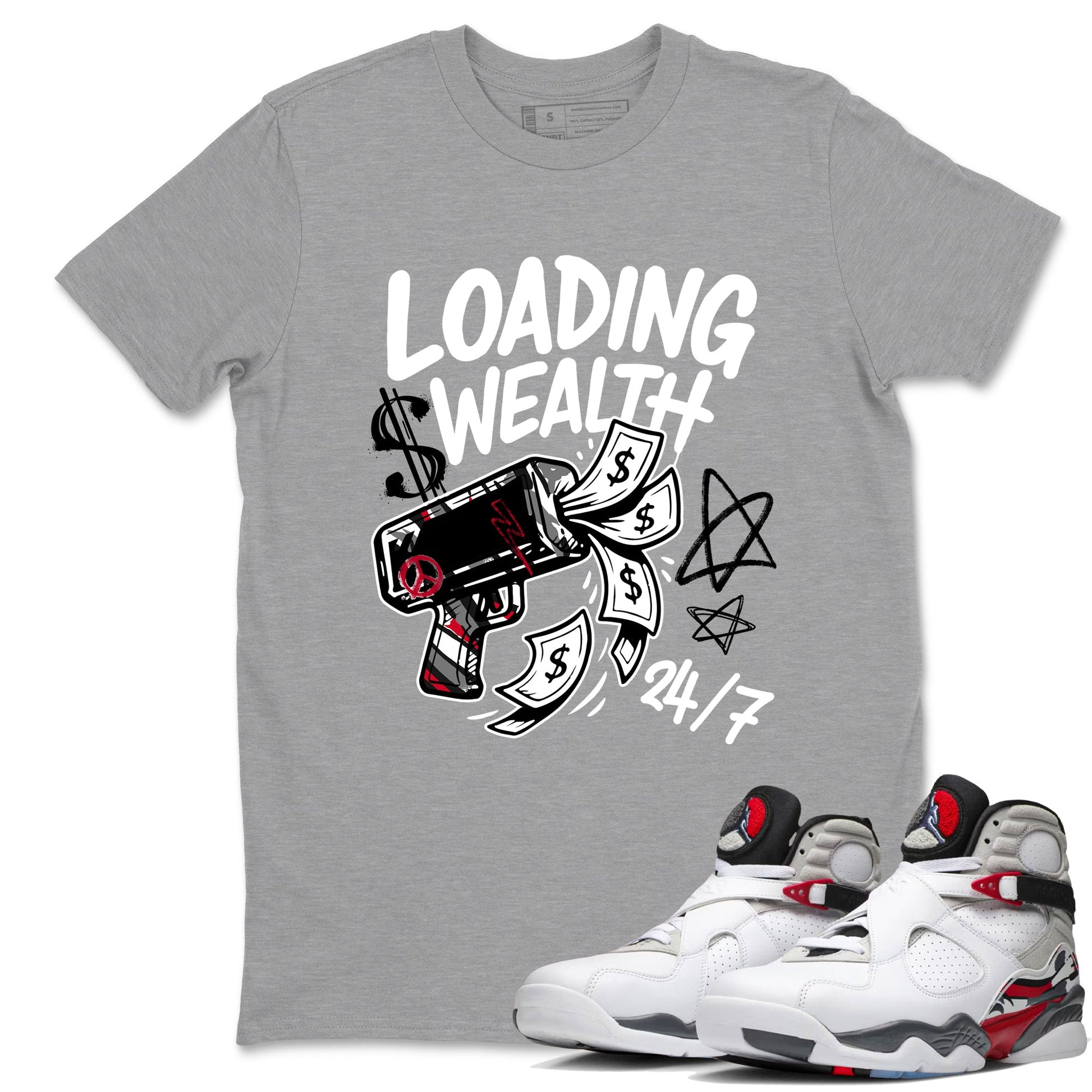 Sneaker match tees – Sneaker Tees To Match Air Jordan 8 Bunny Shoes Air Jordan 8 Bunny White and True Red – Loading Wealth Tee Heather Grey 1