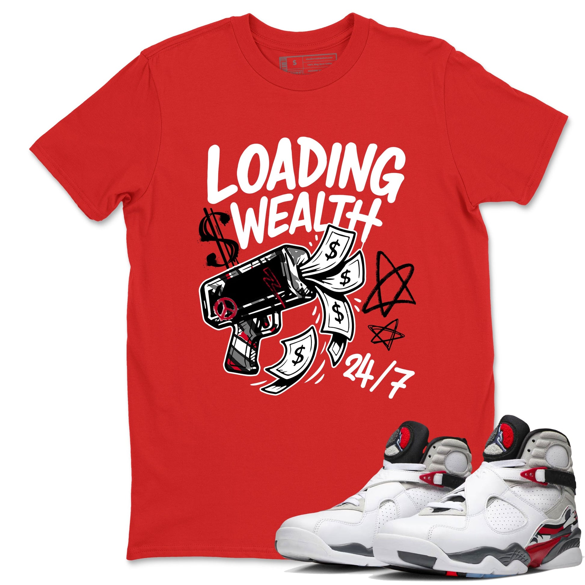 Sneaker match tees – Sneaker Tees To Match Air Jordan 8 Bunny Shoes Air Jordan 8 Bunny White and True Red – Loading Wealth Tee Red 1
