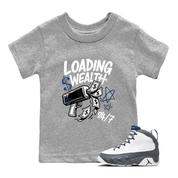 Sneaker match tees – Sneaker Tees To Match Air Jordan 9 Flint Grey Shoes – Loading Wealth Kids T-Shirt Heather Grey 1