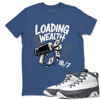 Sneaker match tees – Sneaker Tees To Match Air Jordan 9 Flint Grey Shoes – Loading Wealth Tee Denim Blue 1