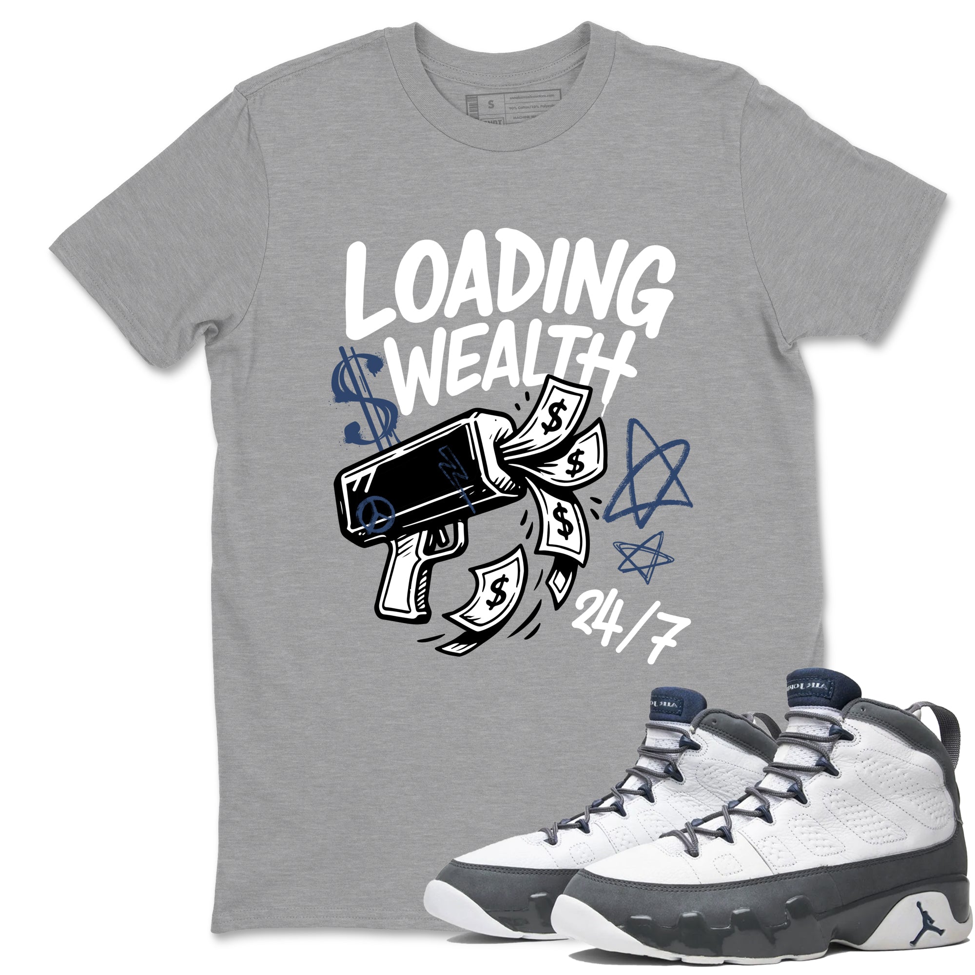 Sneaker match tees – Sneaker Tees To Match Air Jordan 9 Flint Grey Shoes – Loading Wealth Tee Heather Grey 1