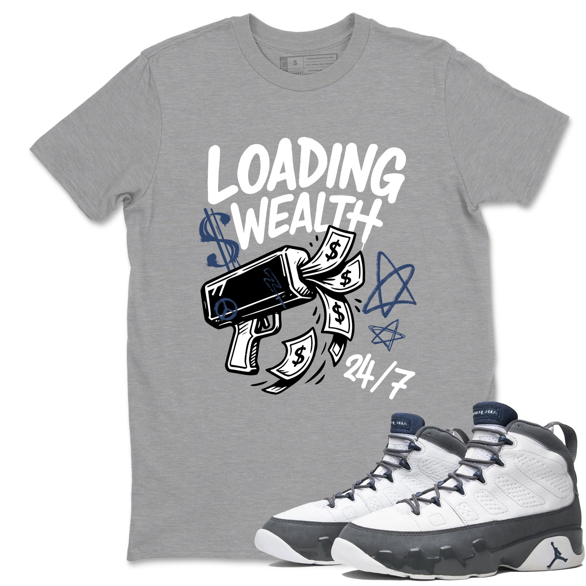 Sneaker match tees – Sneaker Tees To Match Air Jordan 9 Flint Grey Shoes – Loading Wealth Tee Heather Grey 1