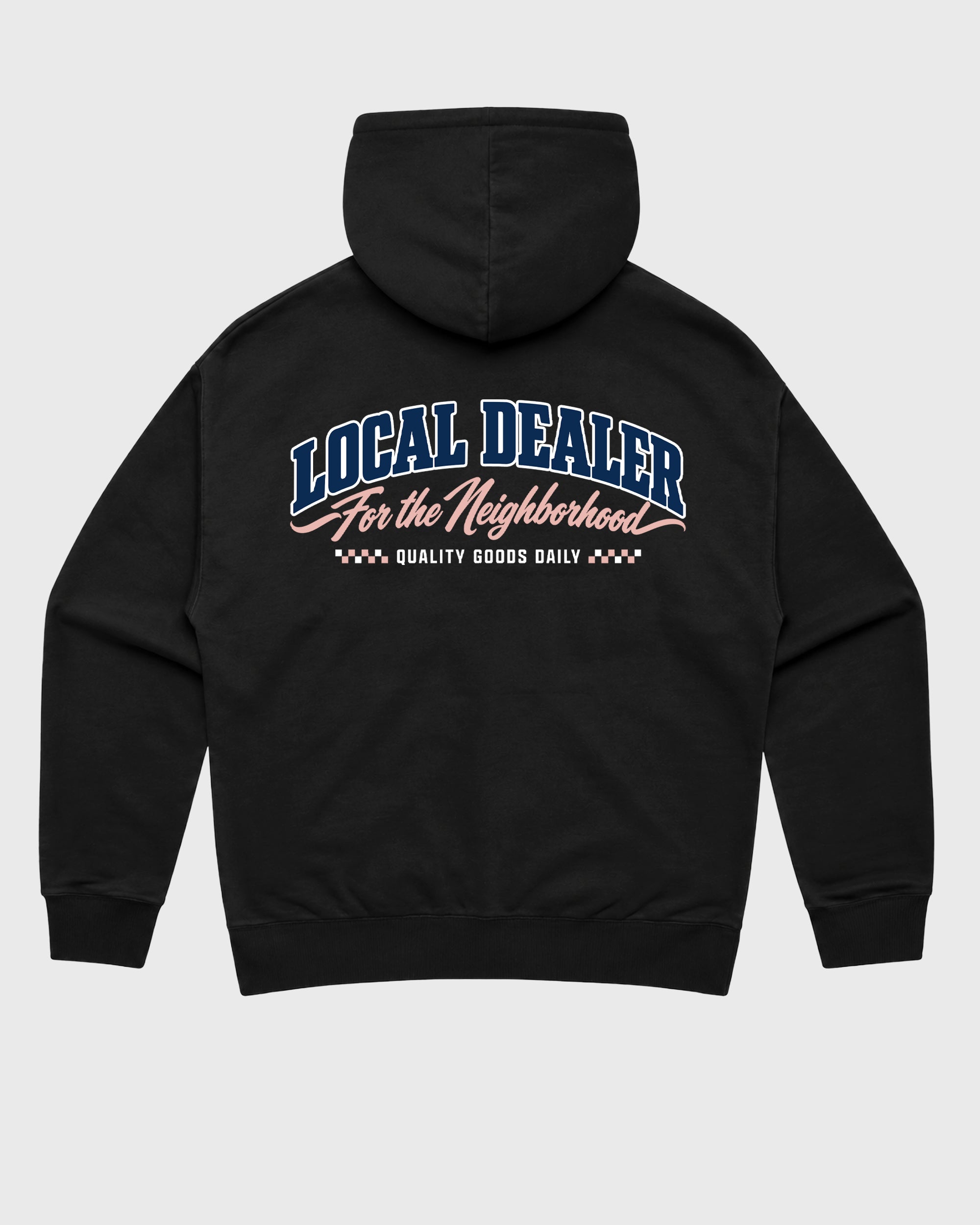 Local Dealer Black Graphic Hoodie - 1, a sneaker matching hoodie designed to pair with APB X Air Jordan 11 Low "Made For Locals" sneakers for a coordinated sneaker outfit.