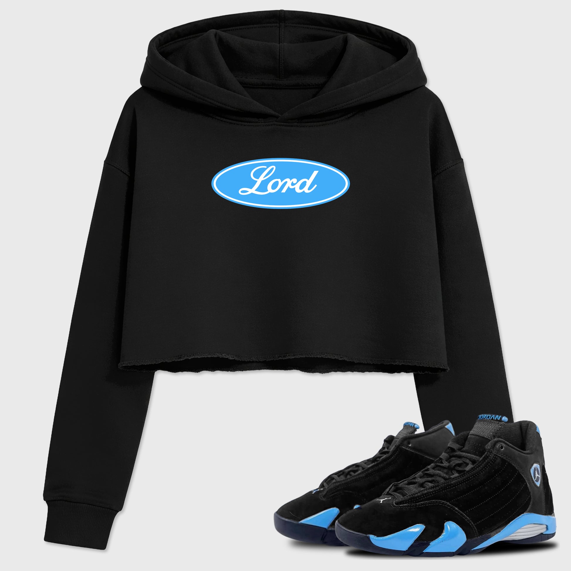 Sneaker match tees – Sneaker Tees To Match Air Jordan 14 University Blue Shoes – Lord Crop T-Shirt Black 1
